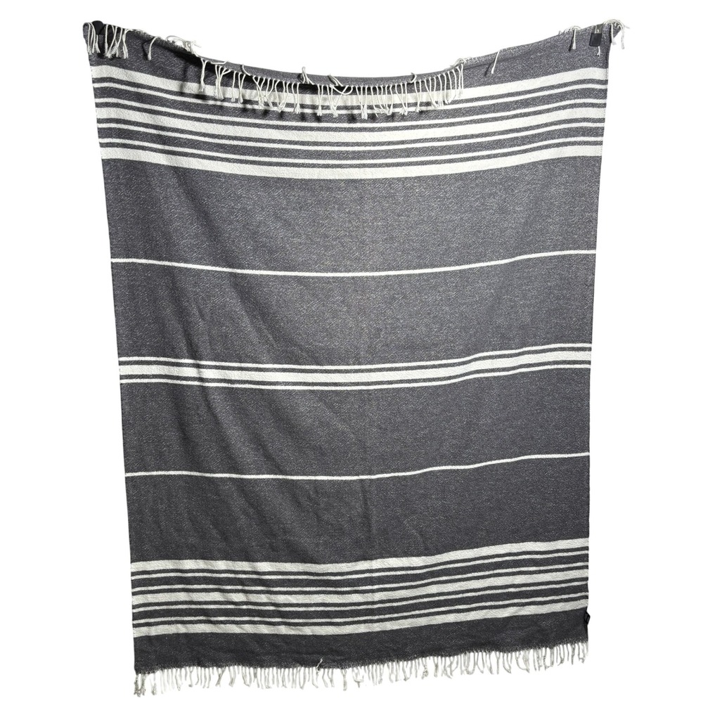 Sackcloth & Ashes‎ Blanket Throw Striped Wool Blend Italy Gray White Sold Out